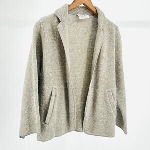 Vintage 80s Ciao Sport 100% Shetland Wool Oatmeal Cardigan Blazer Coatigan